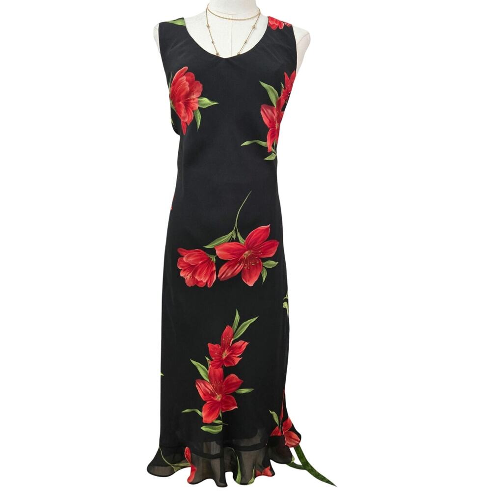 Studio I Vtg 90s Whimsigoth Romantic Fairy Grunge Floral Ruffle Midi Dress L